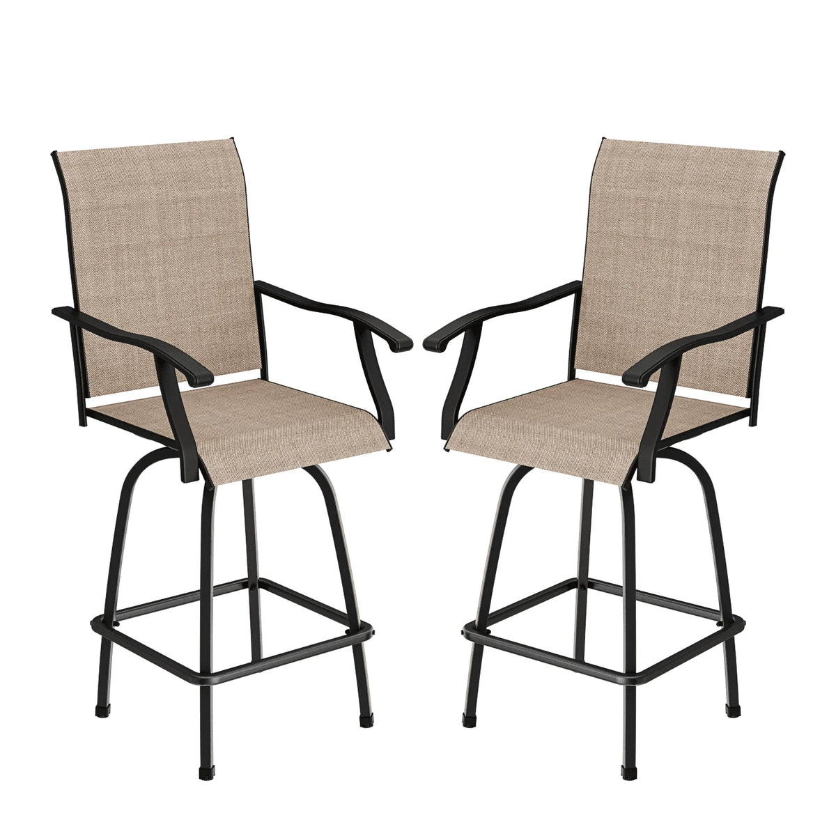 Outdoor High Bar Bistro Chair and Tempered Glass Table Set of 3, Light Brown, Steel R817