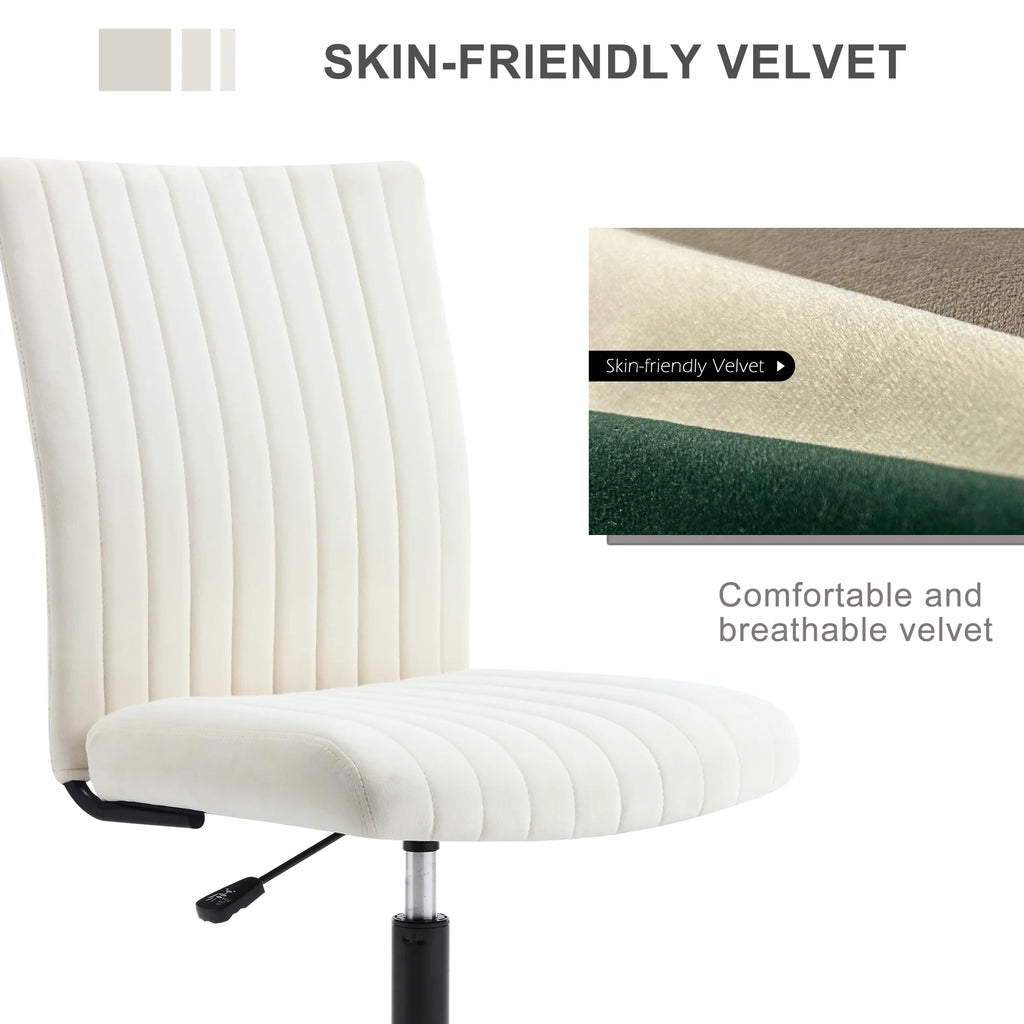 Velvet Armless Swivel Desk Chair with Wheels B48819
