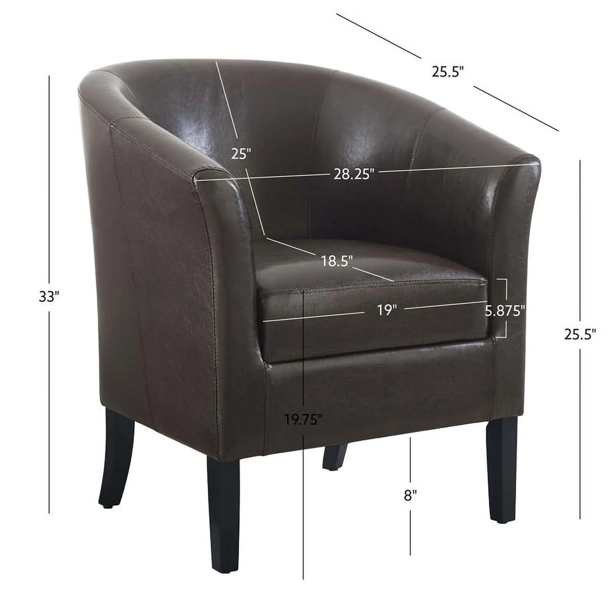 Brown Faux Leather Barrel Club Chair X750