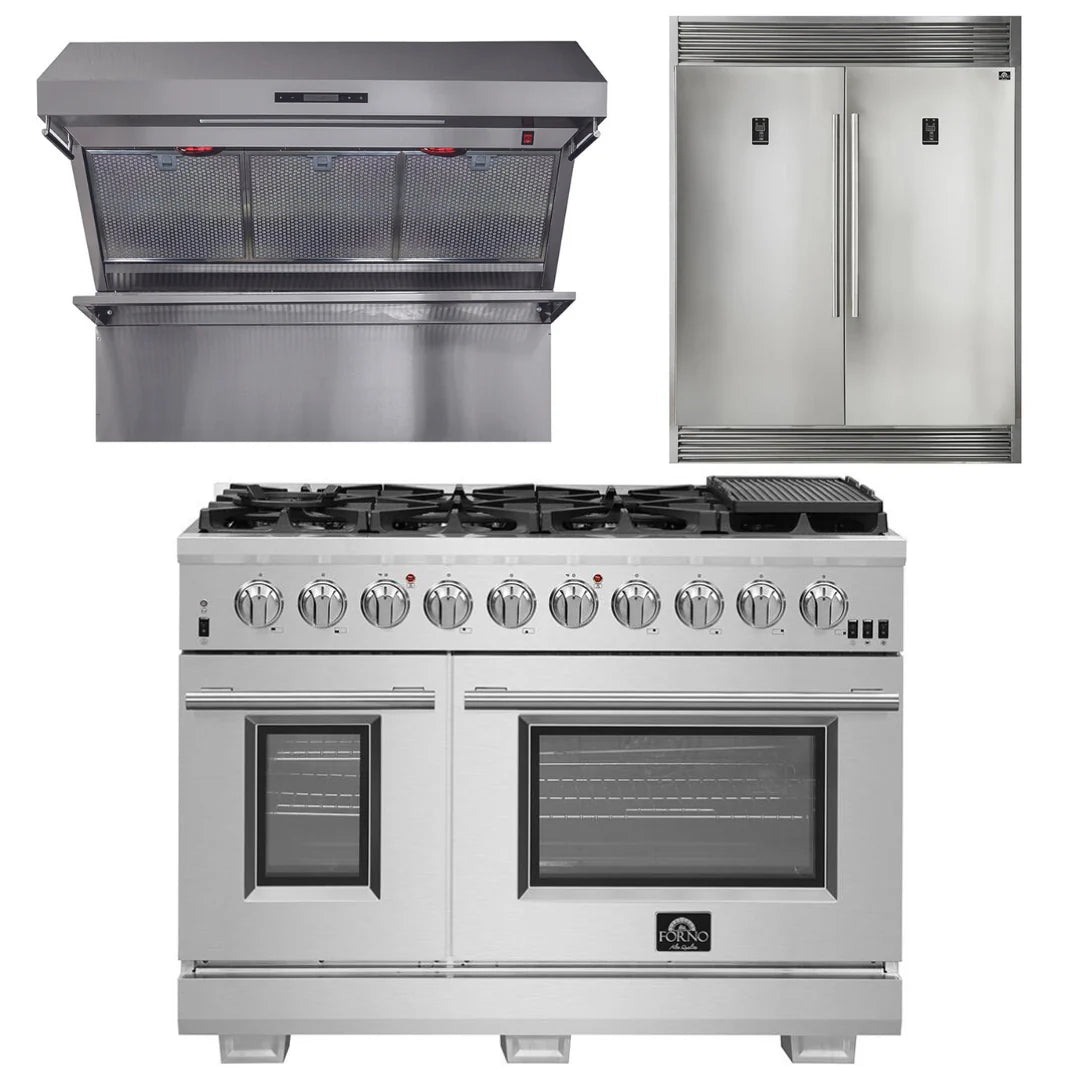 48 Inch Gas Range, Wall Mount Range Hood, Refrigerator L72865