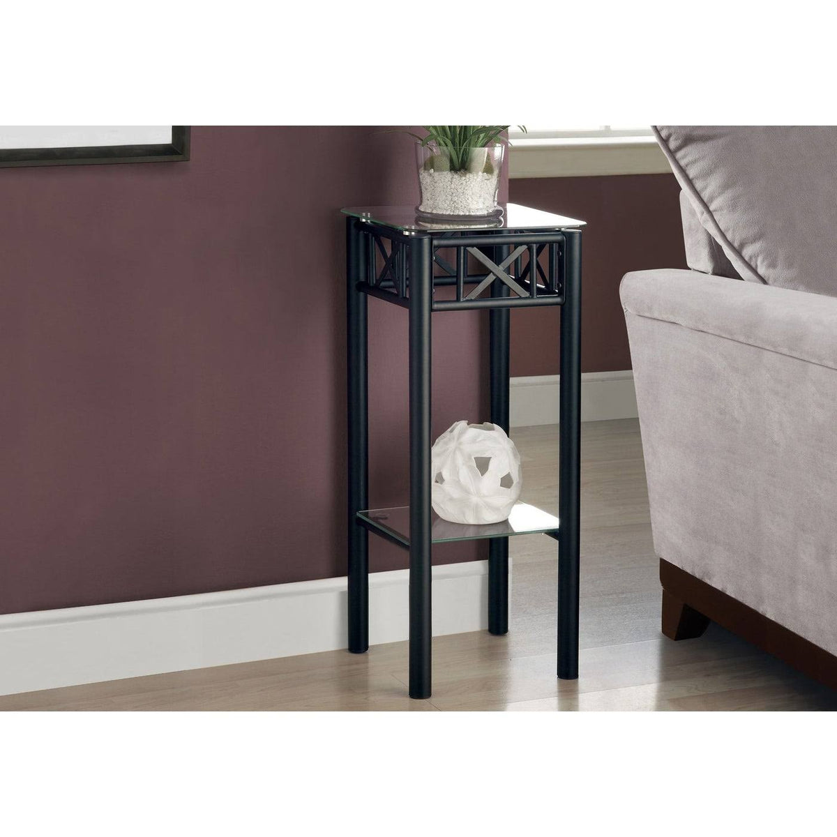 Black Metal Tempered Glass Accent Table S538
