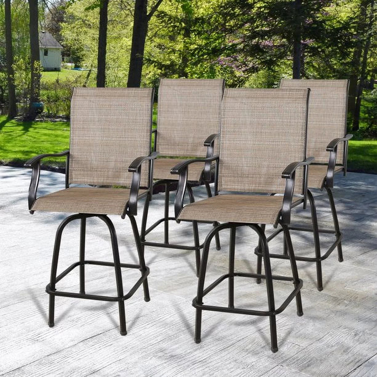 4-Piece Outdoor Swivel Bar Stools with High Back and Armrest Y131118