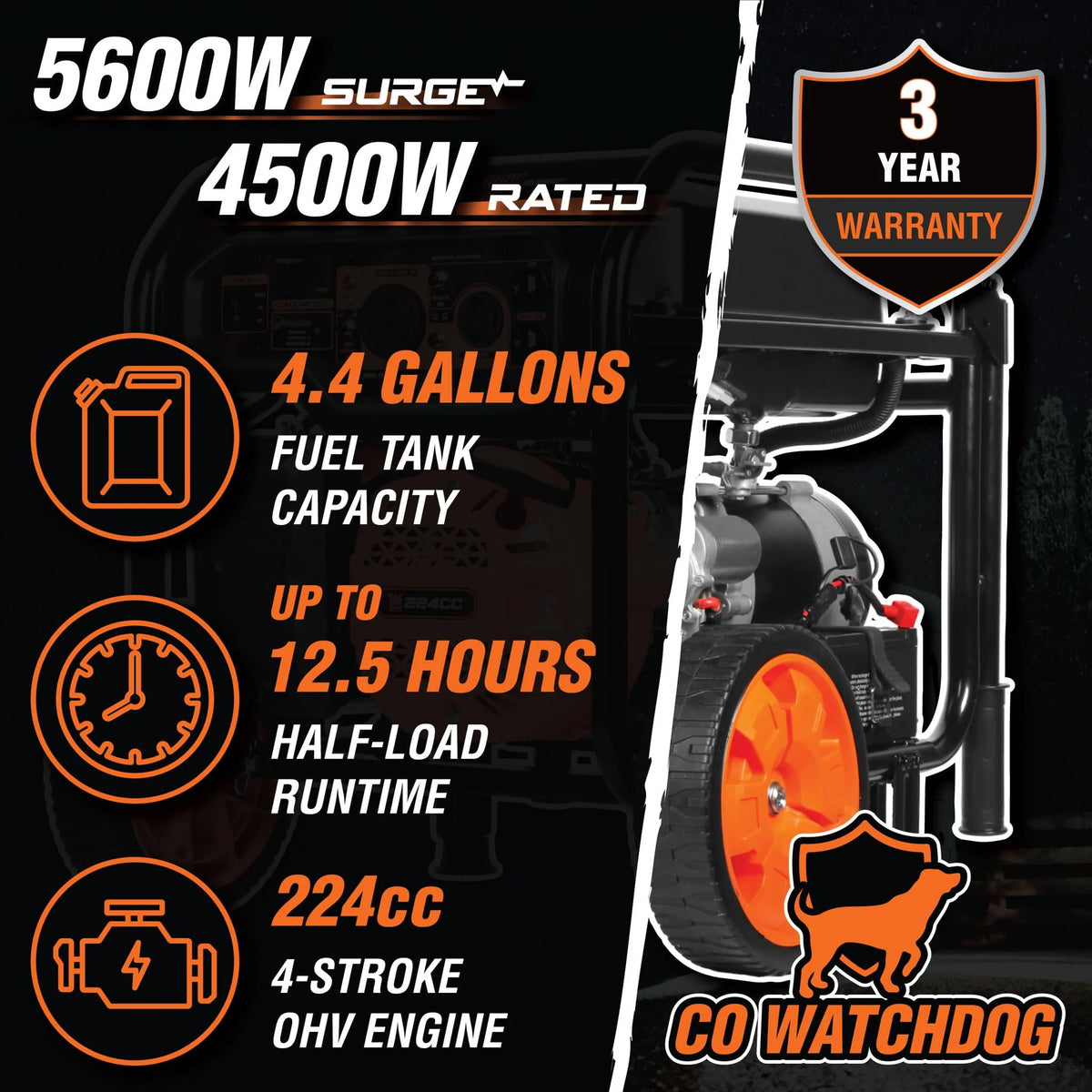 5600-Watt Portable Generator with CO Shutdown Sensor S1697