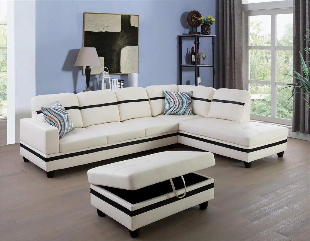White Faux Leather L-Shaped Sectional Sofa Set T355