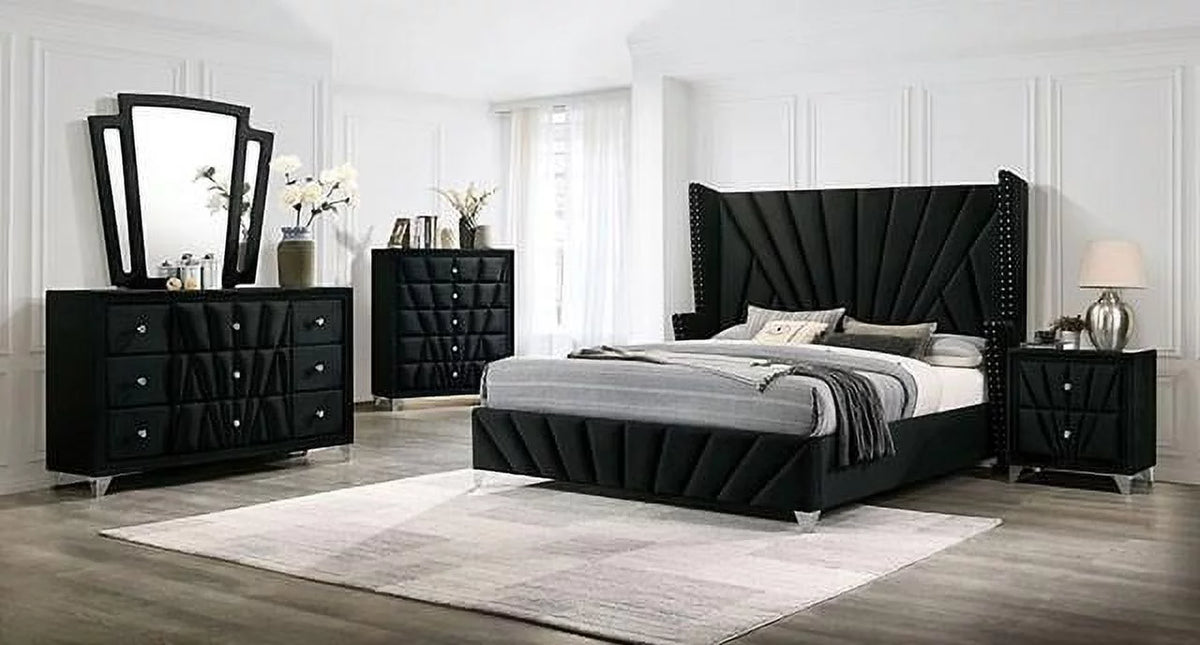 Black Solid Wood Queen Bedroom Set 5pcs T476