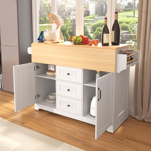 55.7'' Rolling Kitchen Island with 2 Drop Leaves and 3 Drawers U57908