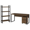 Brown Writing Desk with File Cabinet and Bookcase O221