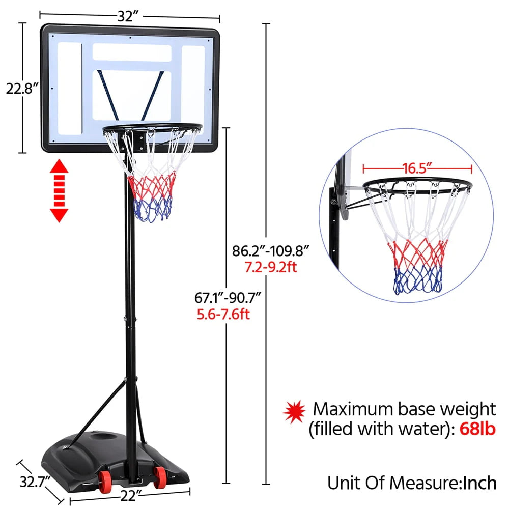 Height Adjustable Portable Basketball System with Wheels and Weighted Base F66942