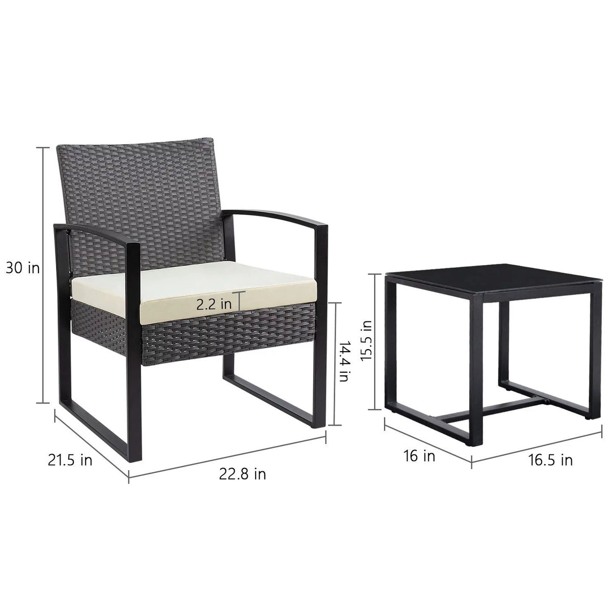 3 Pieces PE Rattan Bistro Set with Coffee Table B730