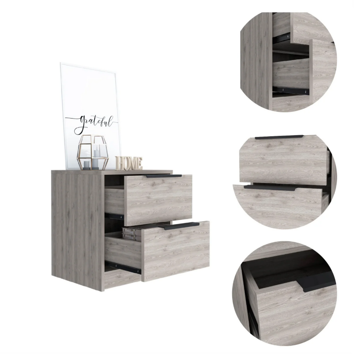 Light Gray 2 Drawer Nightstand with Metal Handles A568195