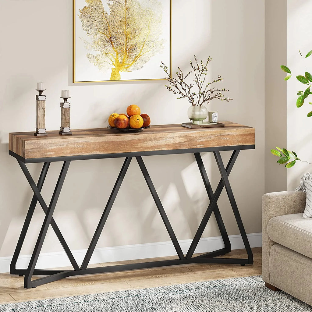 55" Wood Console Table with Metal Base Z7686
