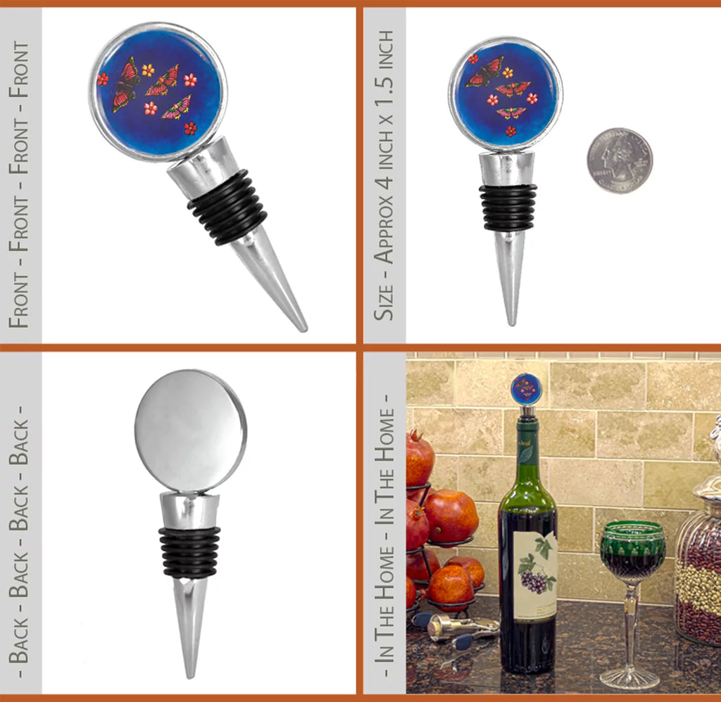 Pink Butterflies and Flowers Blue Wine Stopper W93920