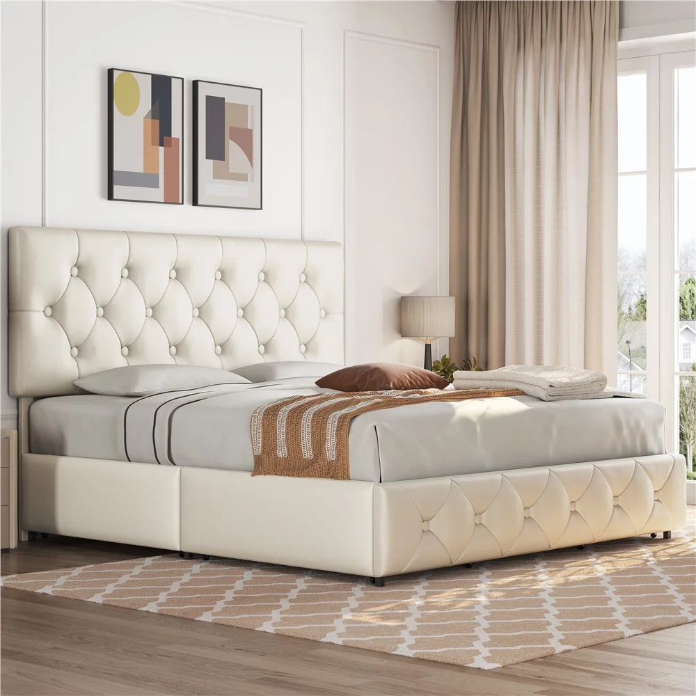 Black Queen Upholstered Platform Bed with Storage S7576