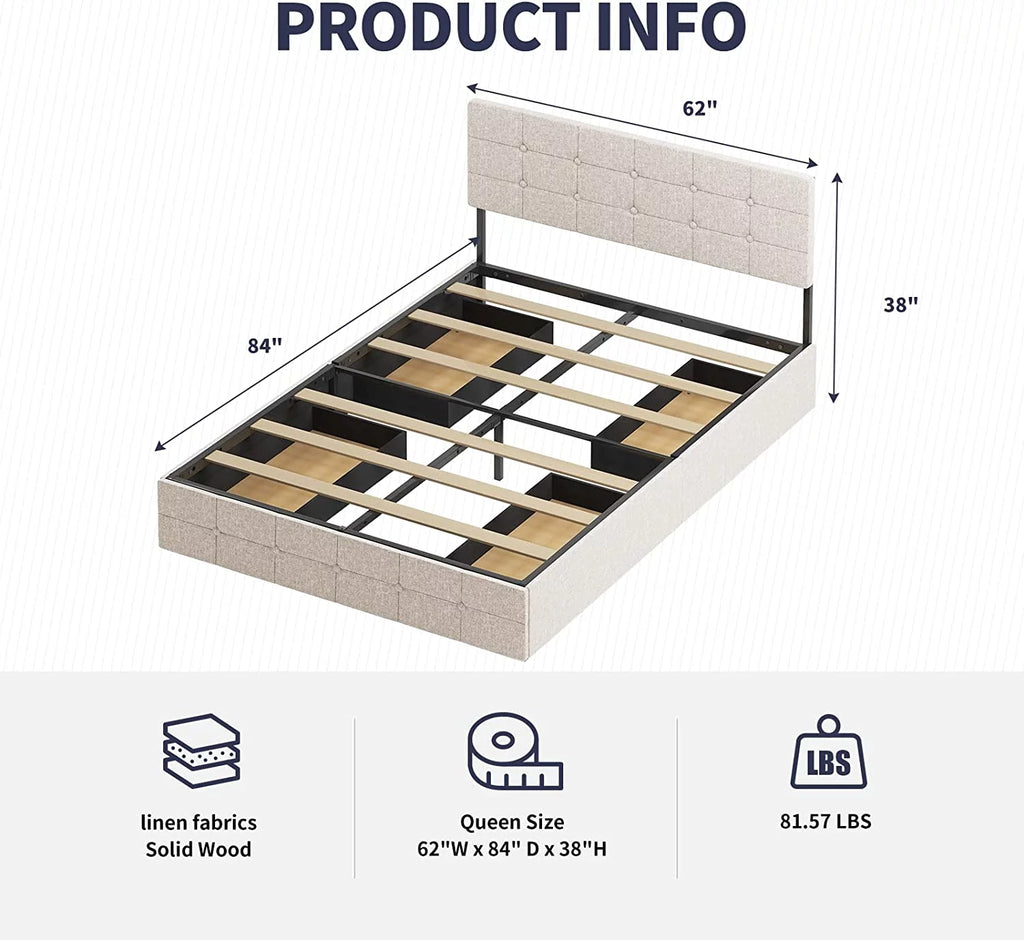Queen Size Platform Bed Frame with 4 Storage Drawers N9055
