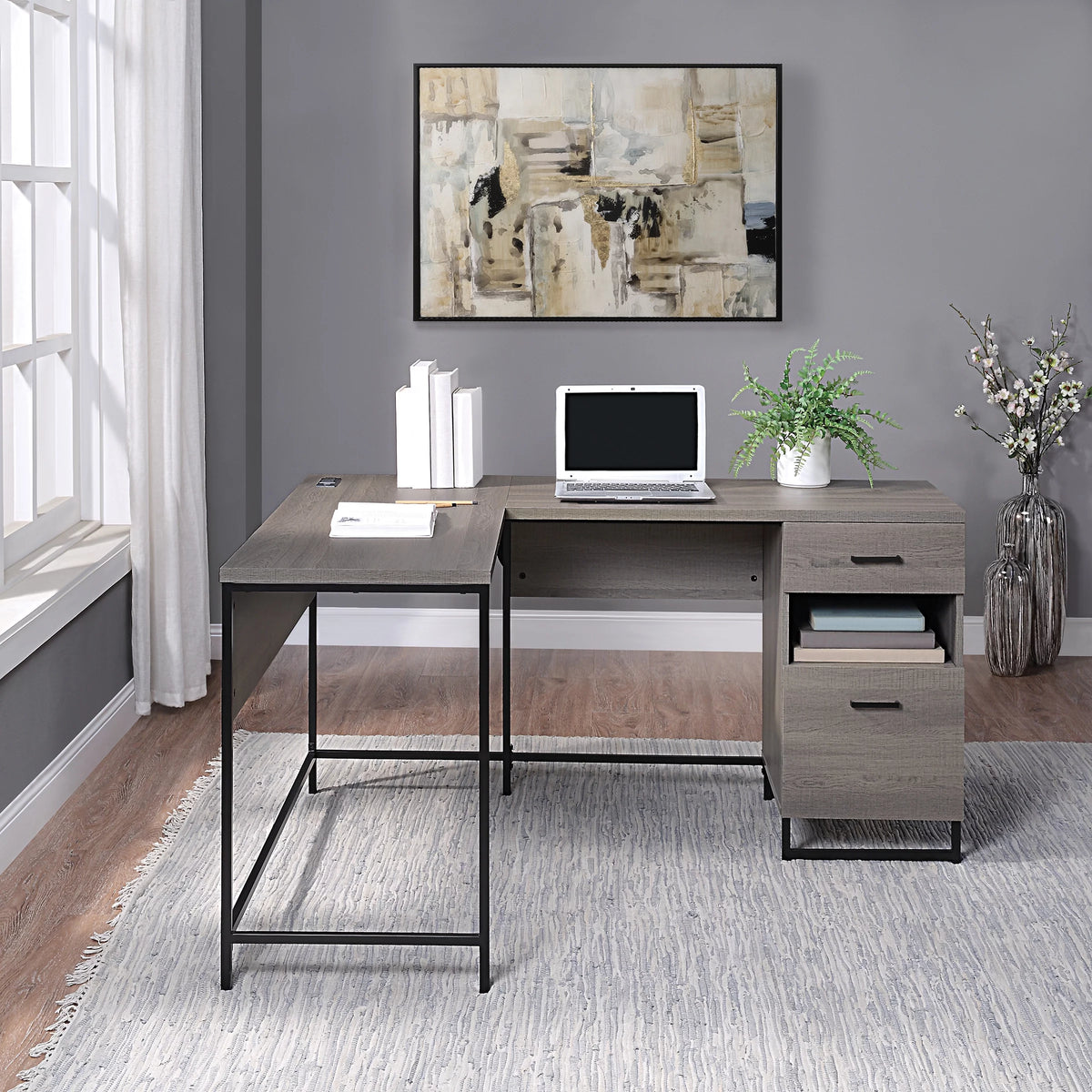 L-Shape Desk with Power and Storage M90572