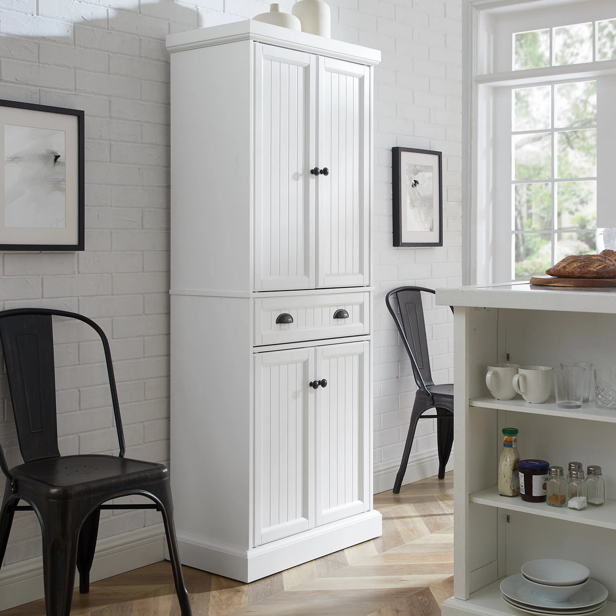 Distressed White Black Wood Pantry Y664