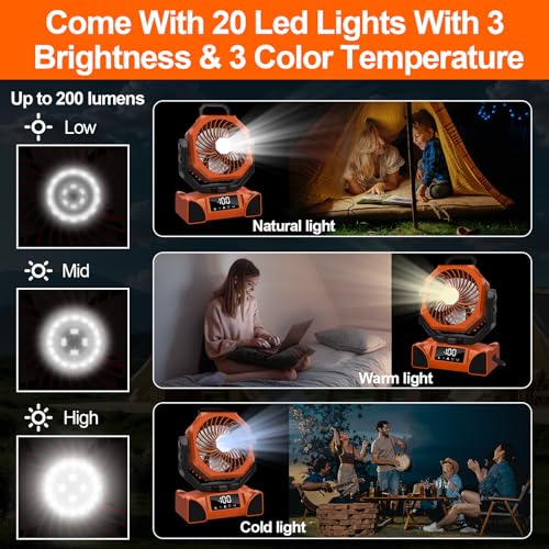 Portable Battery Operated Camping Fan with Remote Control & LED Lantern T292447