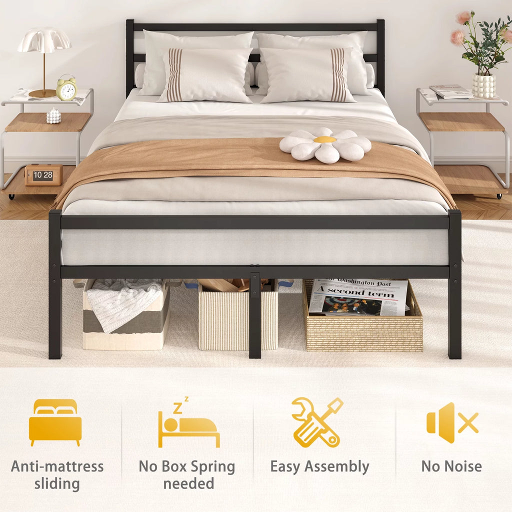 Queen Size Metal Platform Bed Frame with Headboard and Footboard H859