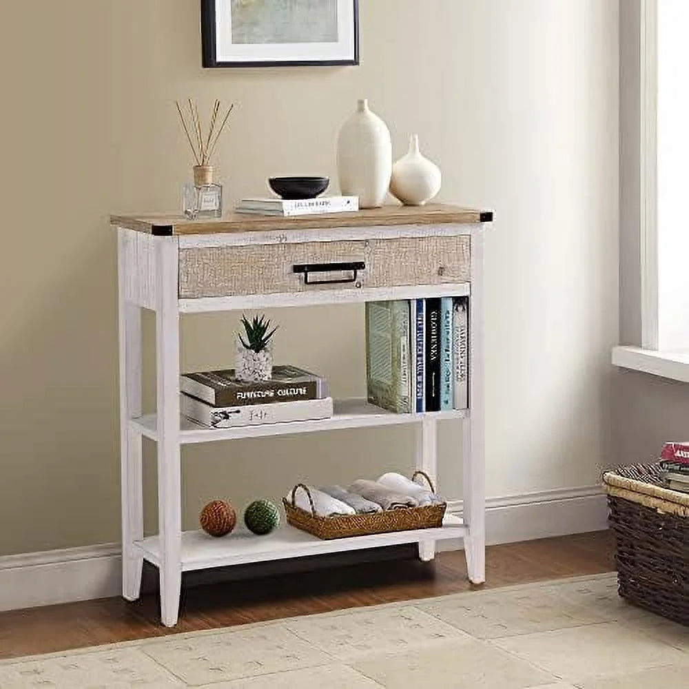 Farmhouse Console Table with Drawer 3-Tier Rustic Entryway Table B721197
