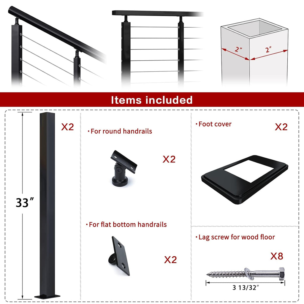 2 Pack Un-drilled Stainless Steel Cable Railing Post O695