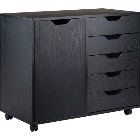 Black 5 Drawer Wood Mobile Side Cabinet D57821