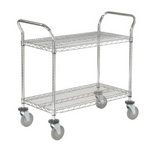 Chrome 2 Shelf Utility Cart with Polyurethane Brake Casters V904