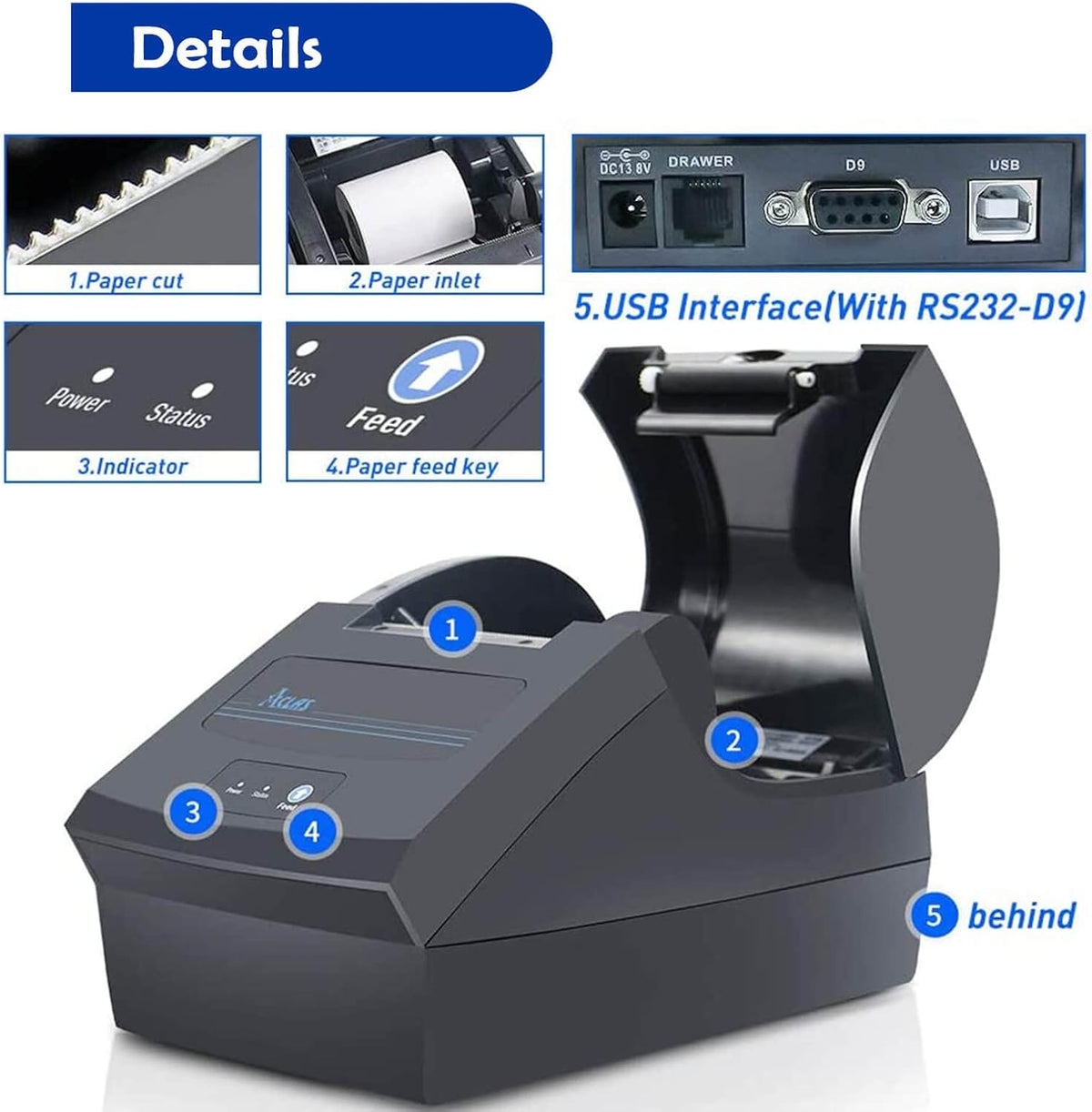 3'1/8 Direct Thermal Receipt Printer 80mm USB POS Printer Y27729