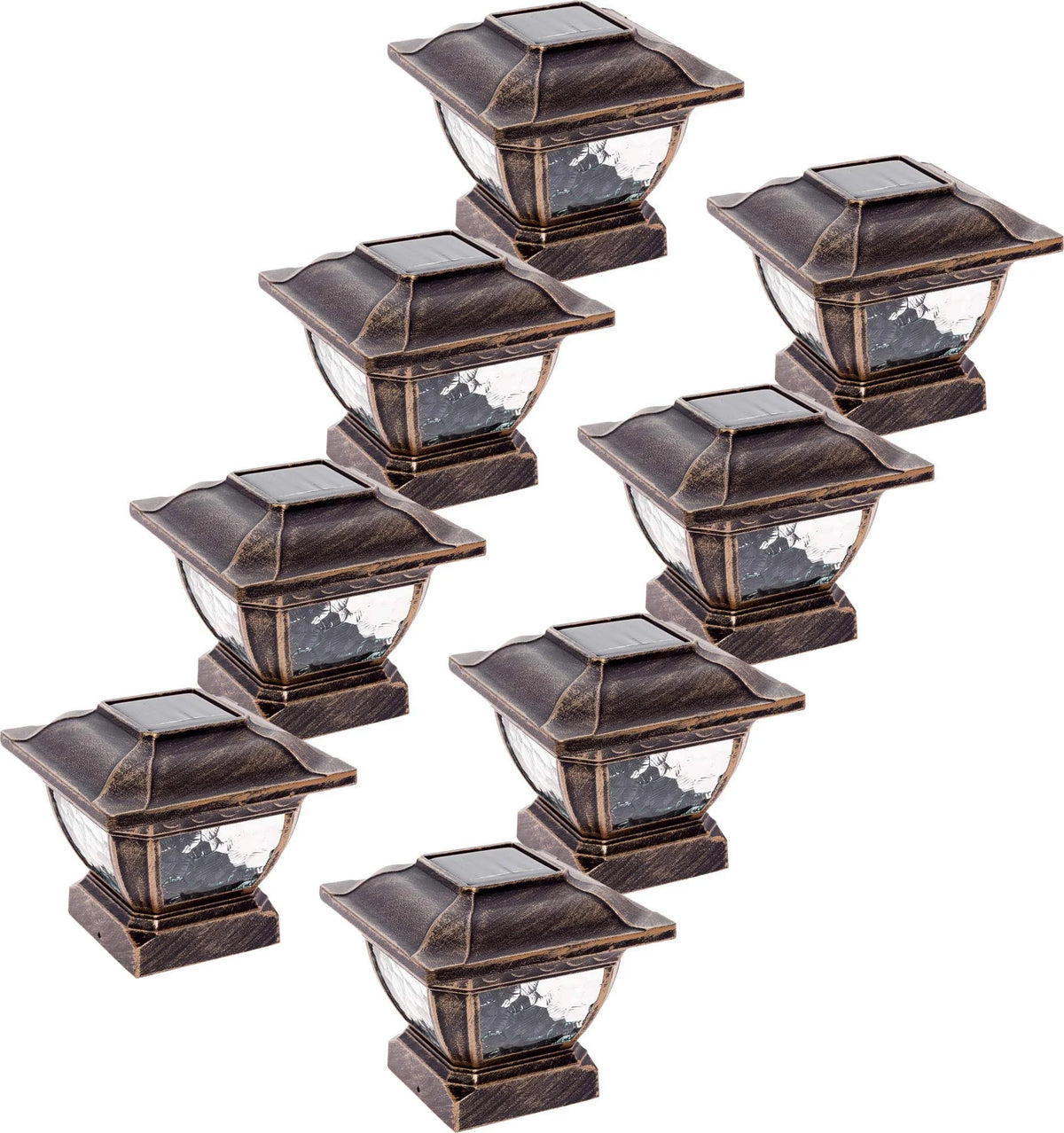 Solar Cast Aluminum LED Post Cap Light 8 Pack K14545