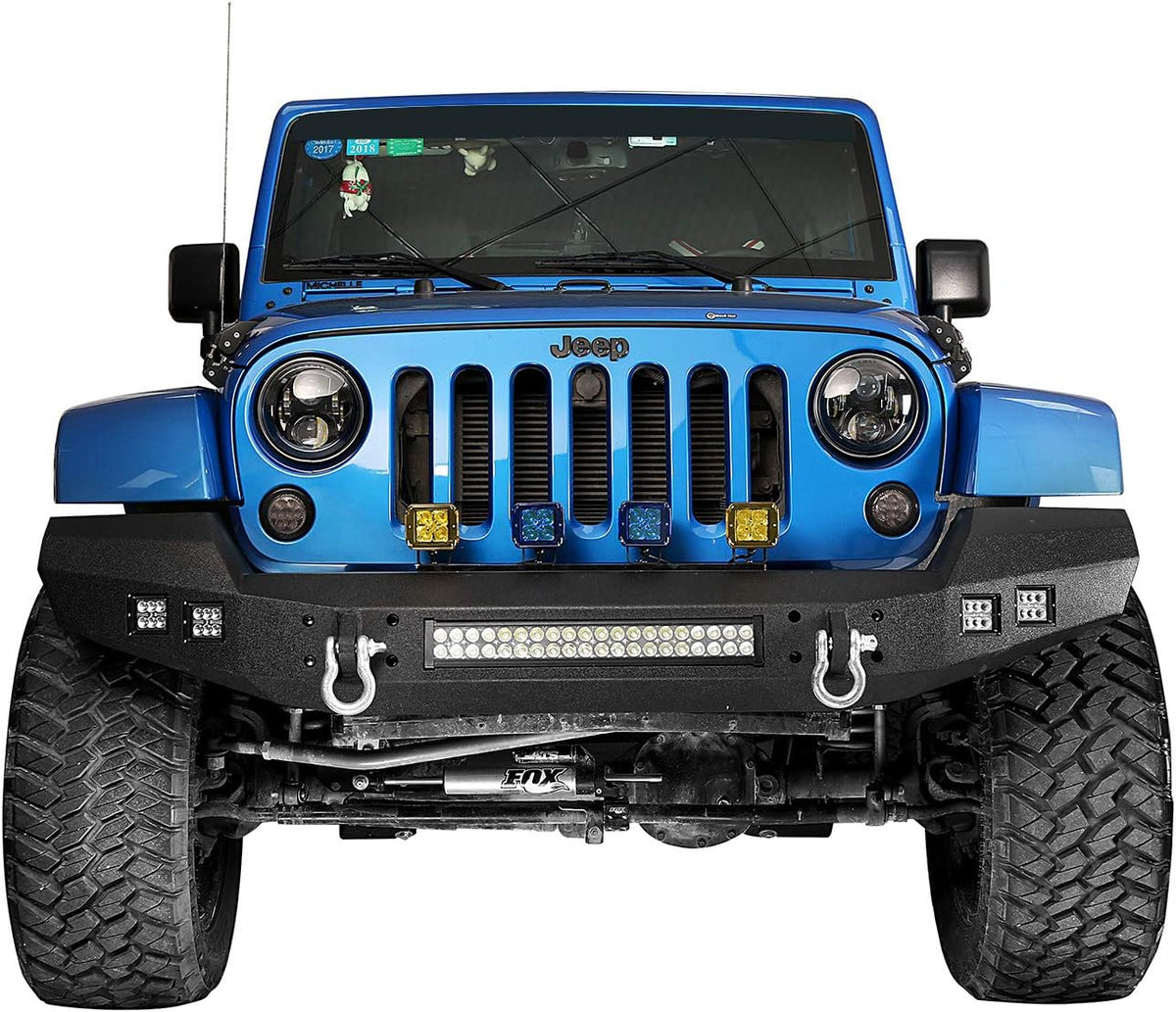 Front and Rear Bumpers with Tire Carrier & LED Light Bar & Hitch Receiver N52559