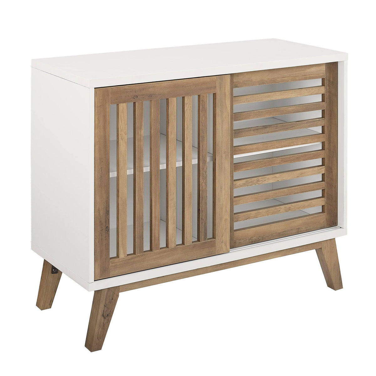 36x22 Two Shelf Laminate and Metal Accent Cabinet White with Rustic Oak P385