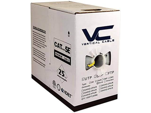 Cat5e UTP 24AWG 8C Solid Bare Copper 1000ft Yellow Bulk Ethernet Cable J1413
