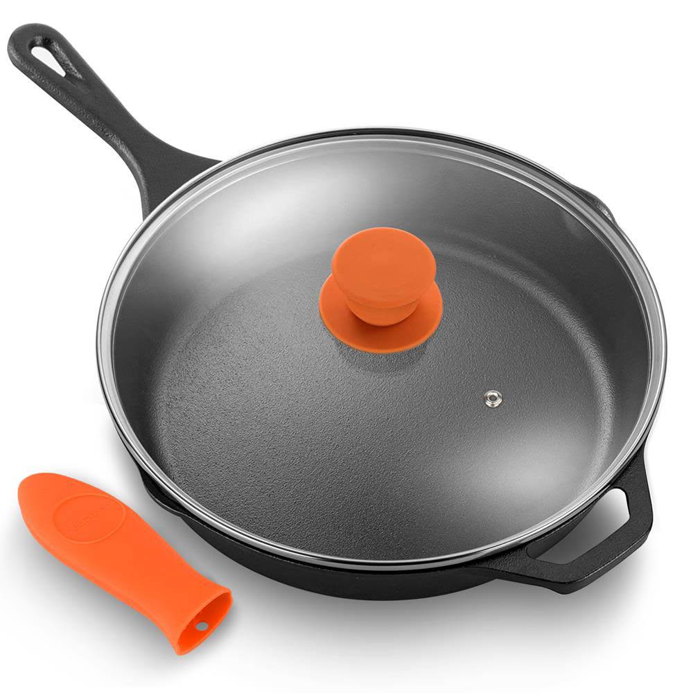 12x22 Pre Seasoned Nonstick Cast Iron Frying Pan with Lid 4 Pack W941