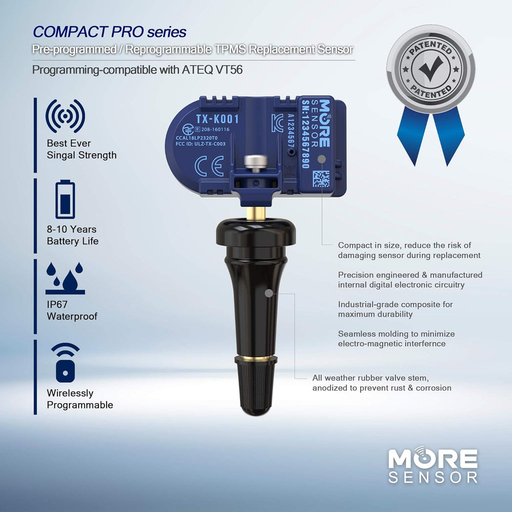 433MHz TPMS Tire Pressure Sensor 4-Pack Rubber Valve Stem U71805