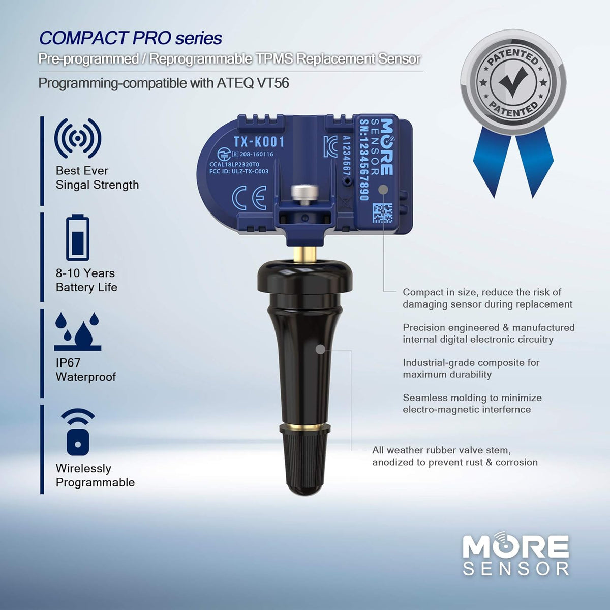 433MHz TPMS Tire Pressure Sensor 4-Pack Rubber Valve Stem U71805