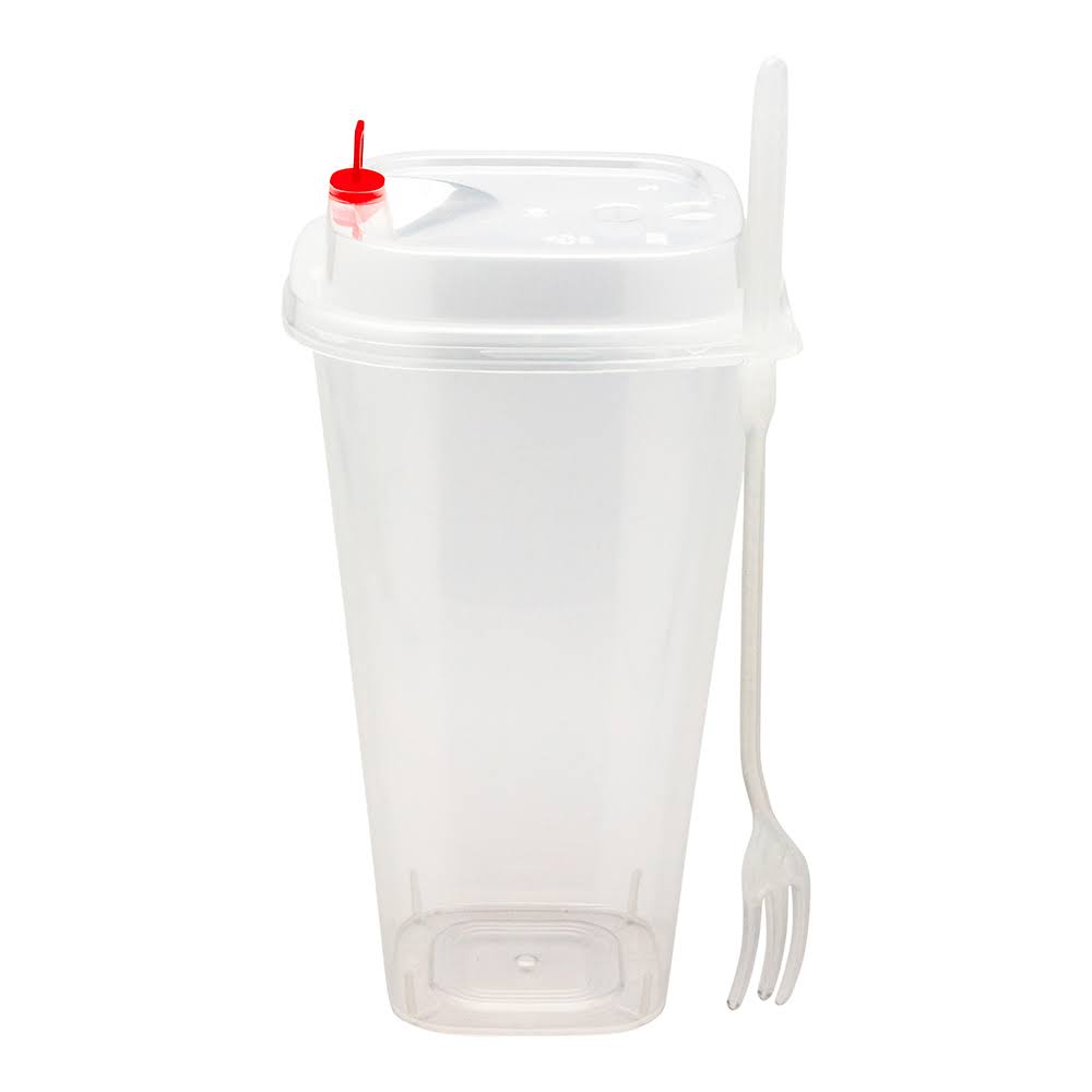 24 oz Clear Plastic Salad to Go Cup with Clear Lid and Fork T621