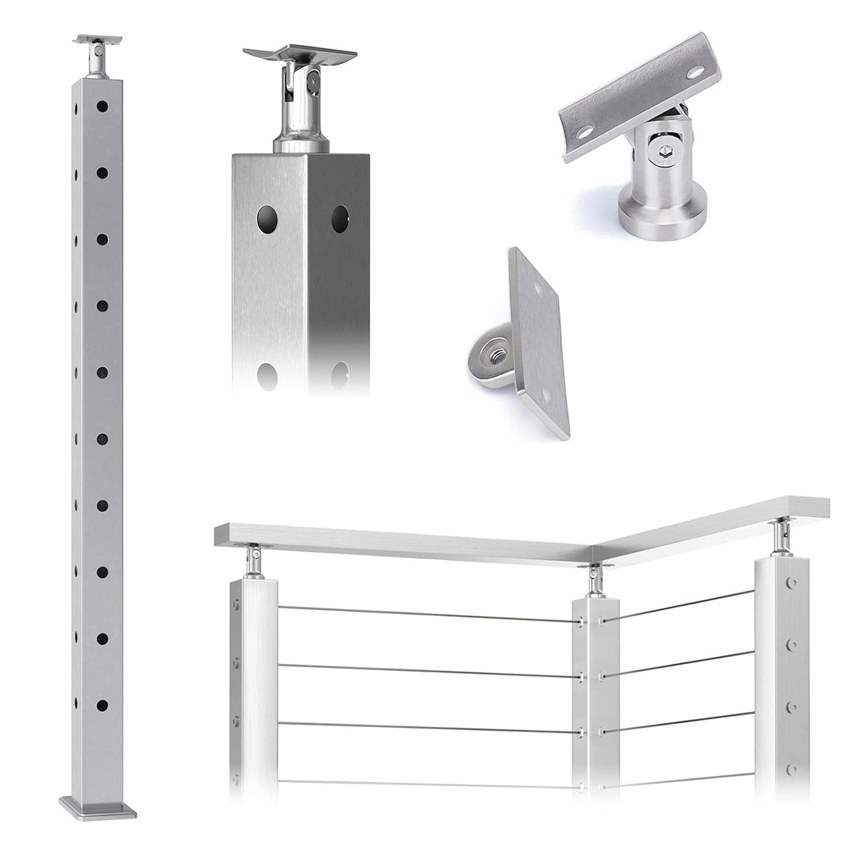 Square 36x2x2 Stainless Steel Brushed Cable Railing Post A548286