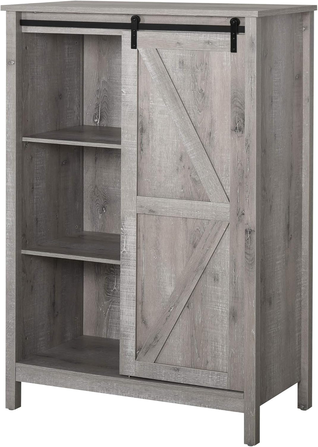 Grey Oak 3-Tier Storage Cabinet with Barn Door G5916