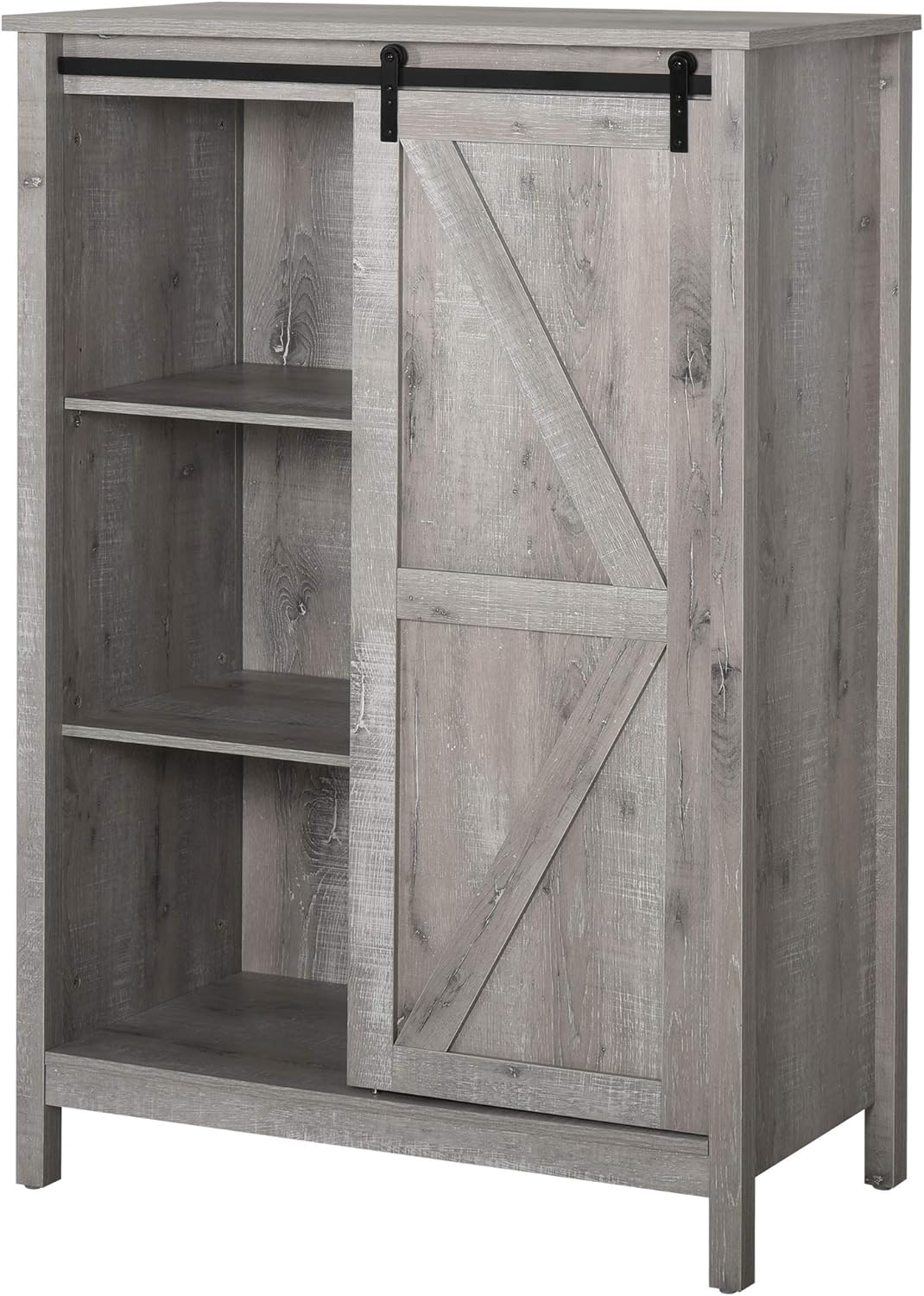 Grey Oak 3-Tier Storage Cabinet with Barn Door G5916