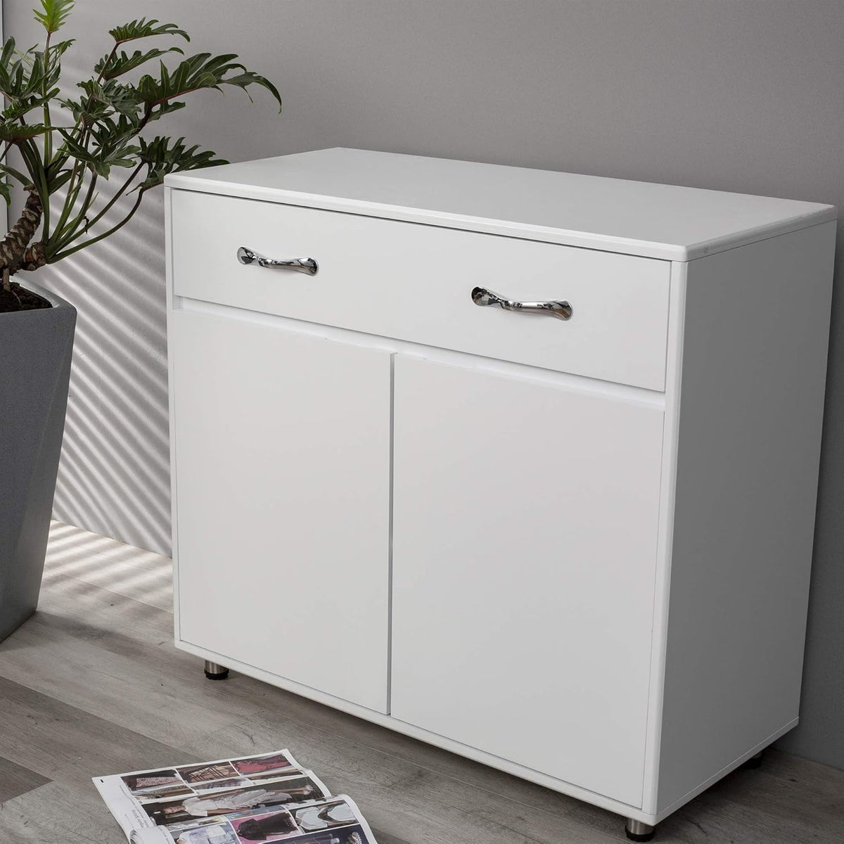 White Console Table with Drawer & Two Shelves F492