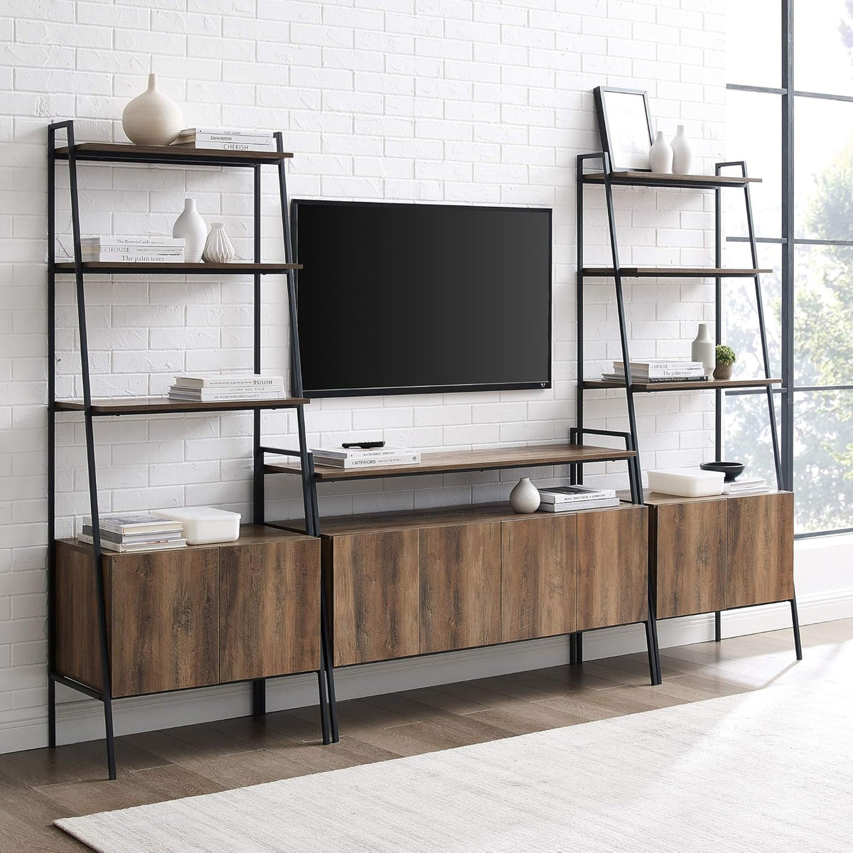 Industrial Metal and Wood Ladder Bookcase C603343