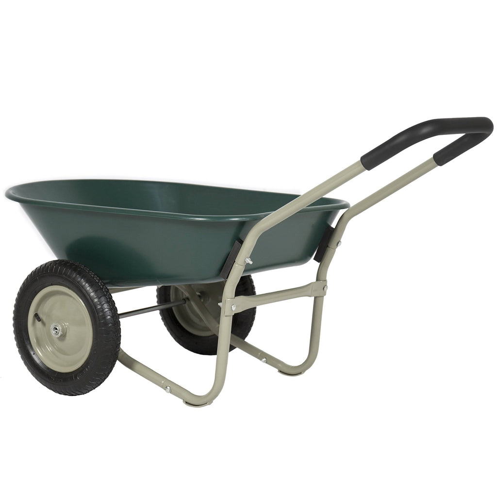 Green Dual Wheel Wheelbarrow Yard Cart Y817