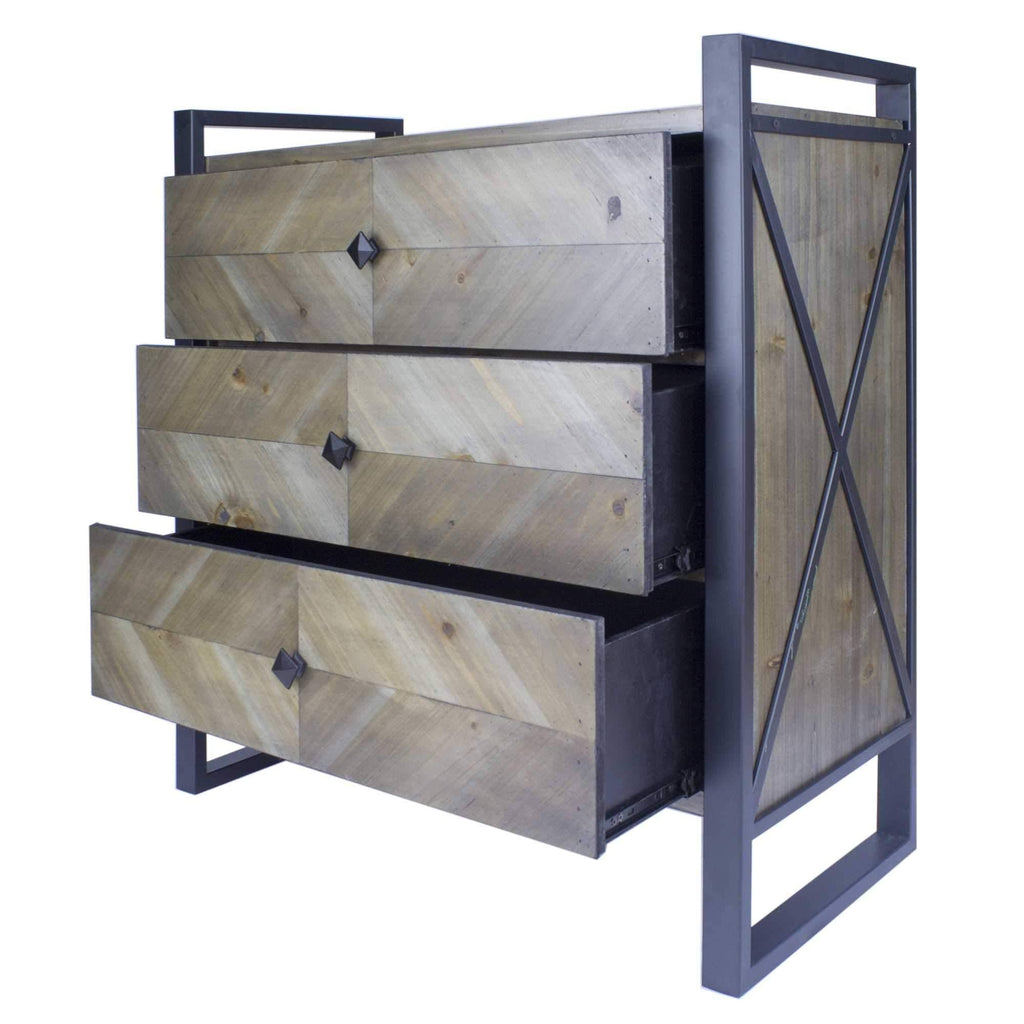 Natural and White Metal Wood Accent Cabinet with 3 Drawers R89252