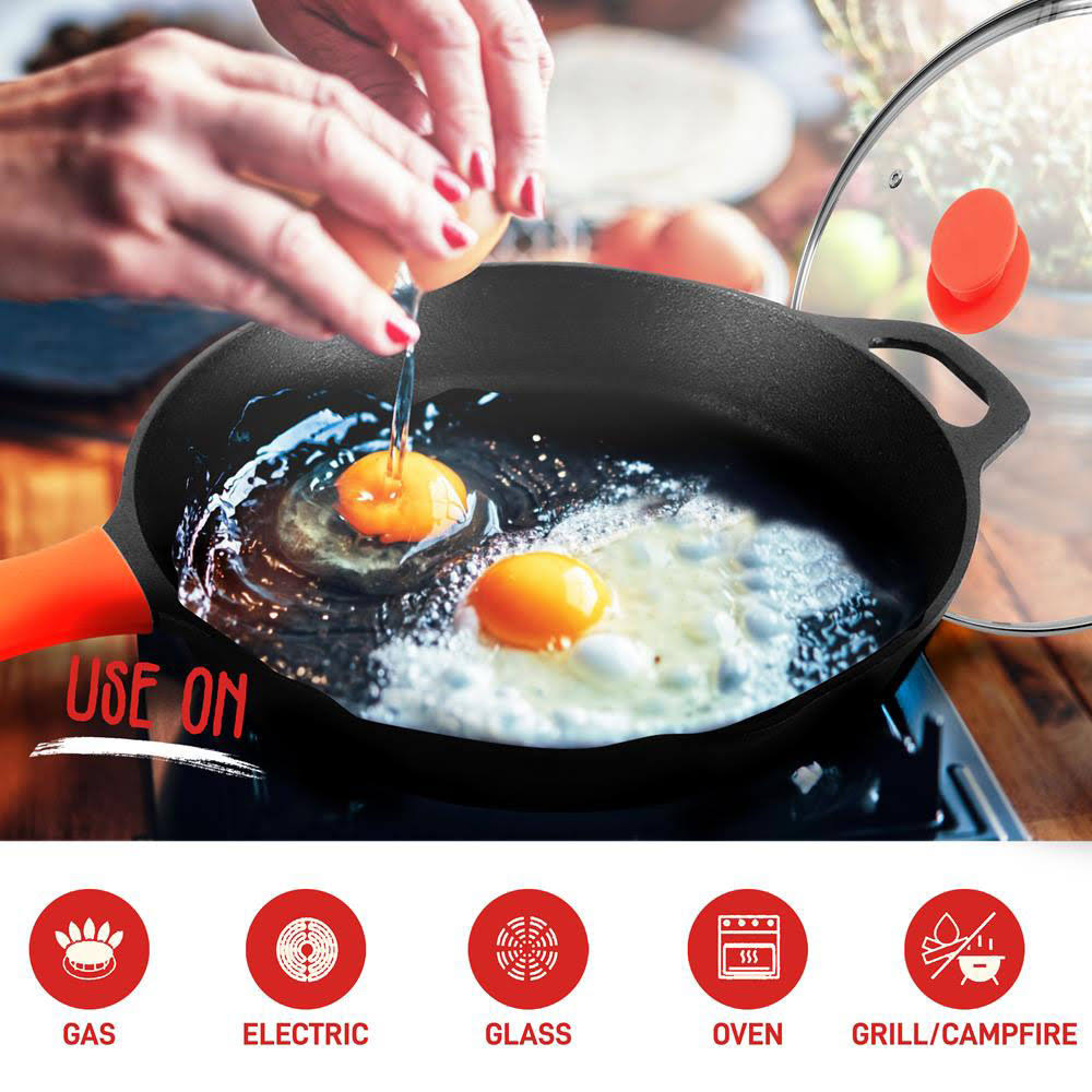 12x22 Pre Seasoned Nonstick Cast Iron Frying Pan with Lid 4 Pack W941