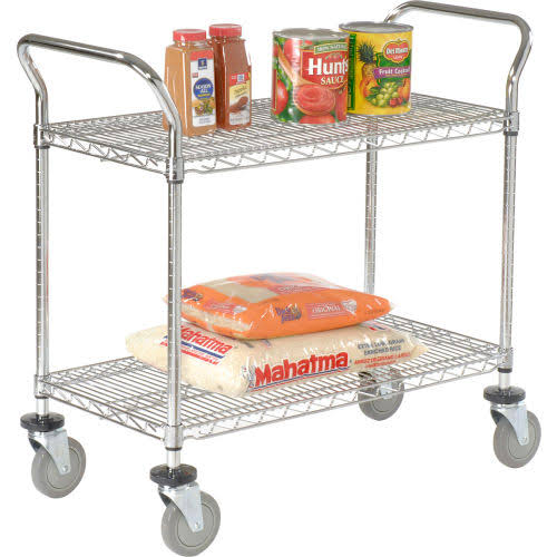 Chrome 2 Shelf Utility Cart with Polyurethane Brake Casters V904