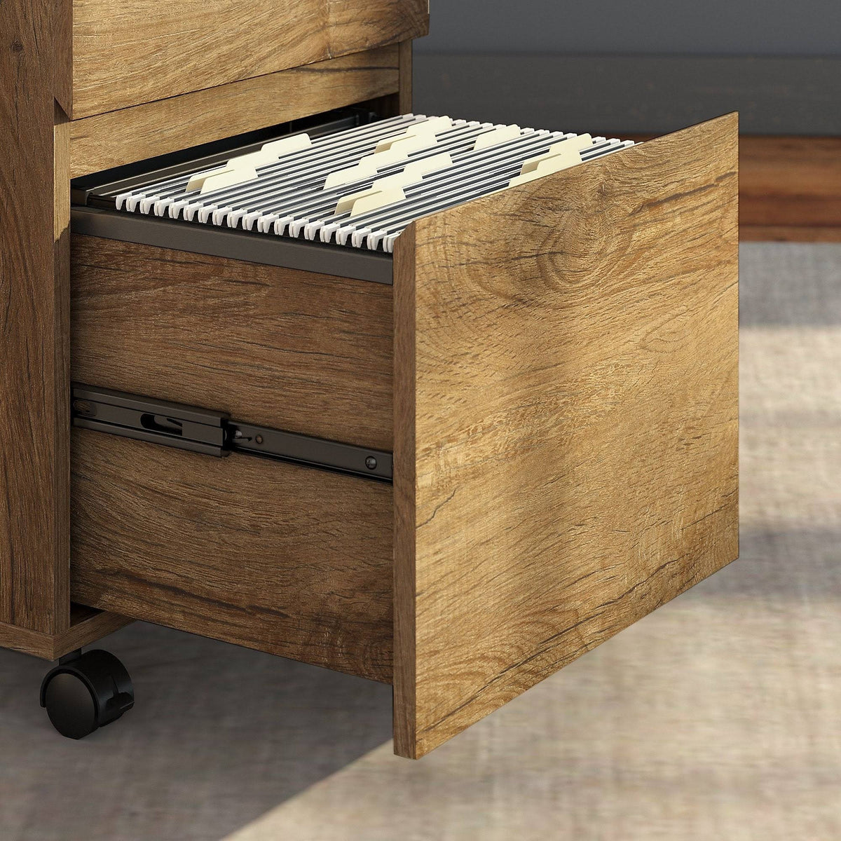 Brown Writing Desk with File Cabinet and Bookcase O221