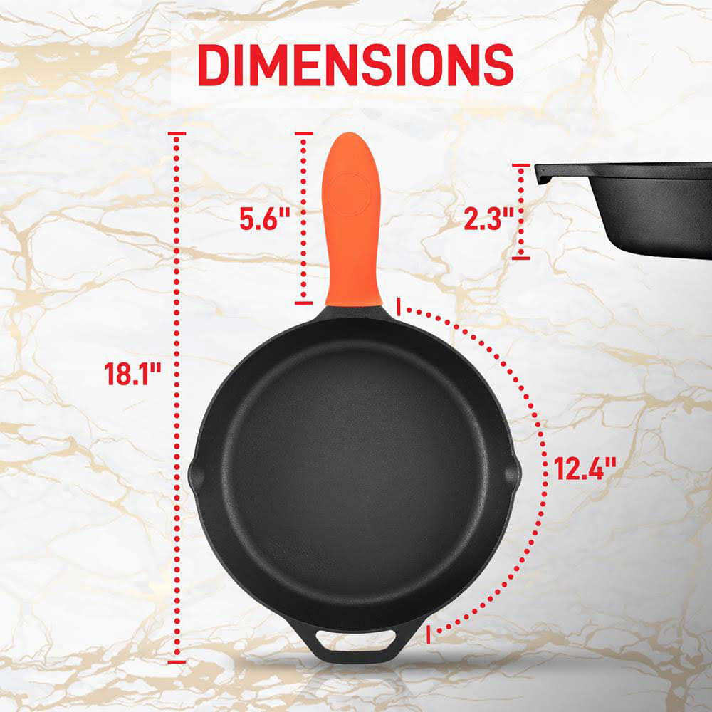 12x22 Pre Seasoned Nonstick Cast Iron Frying Pan with Lid 4 Pack W941