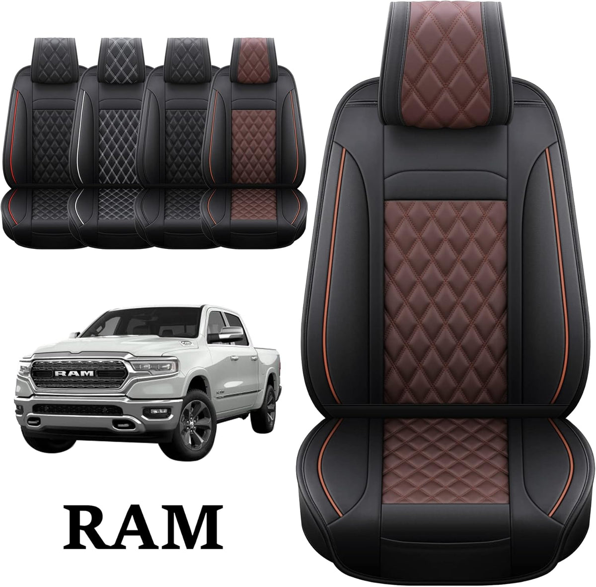 Waterproof Synthetic Leather Seat Covers 5PCS Full Set Black Brown A5635