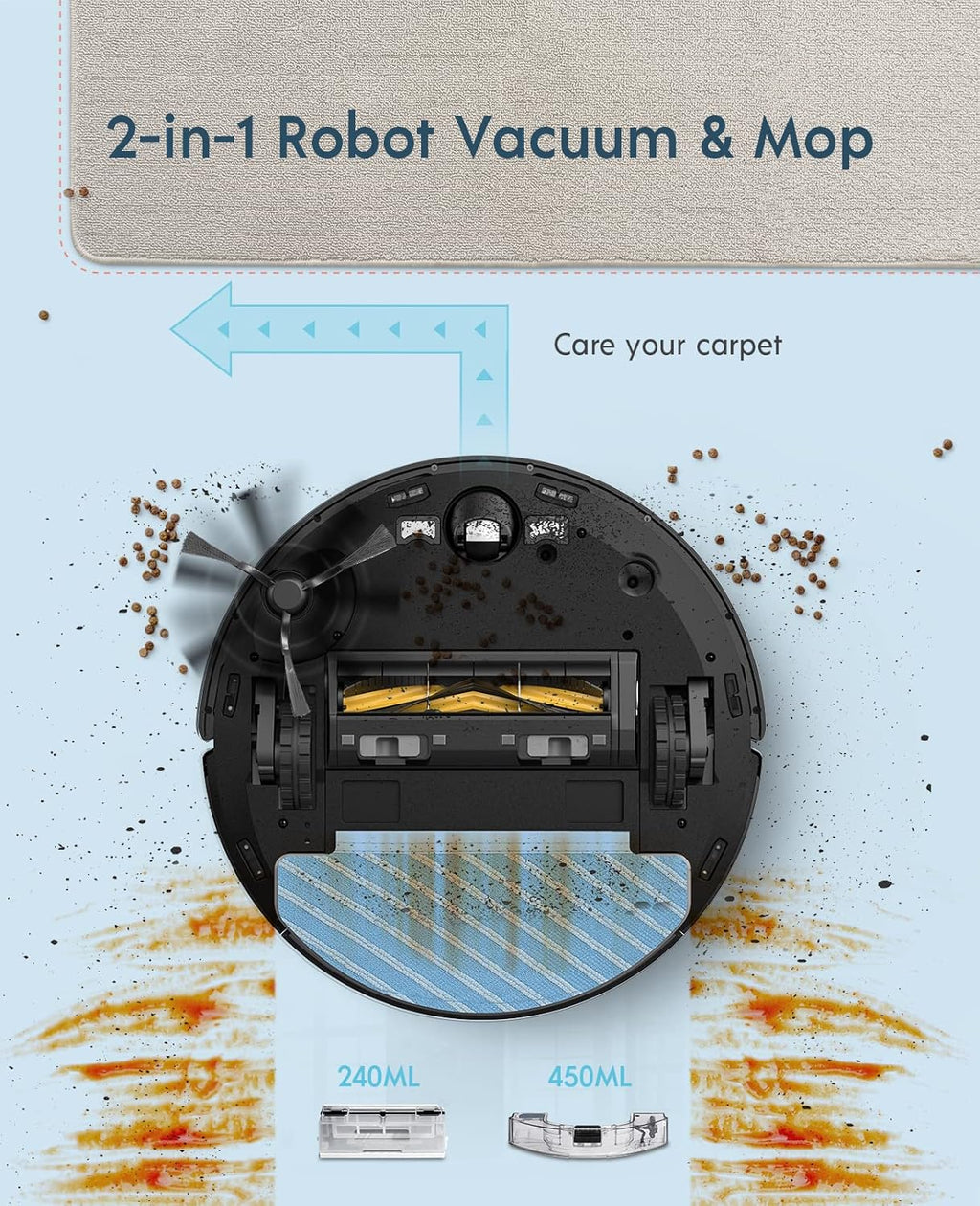 Robot Vacuum and Mop, Self-Emptying 3 in 1, 3000Pa Suction H9068