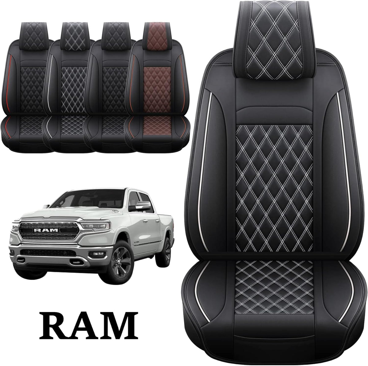 Waterproof Synthetic Leather Seat Covers 5PCS Full Set Black Brown A5635