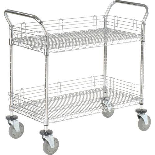 Chrome 2 Shelf Utility Cart with Polyurethane Brake Casters V904